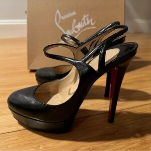 Christian Louboutin Black Heel Fine Bretelle 140 Kid Black Size 35.5